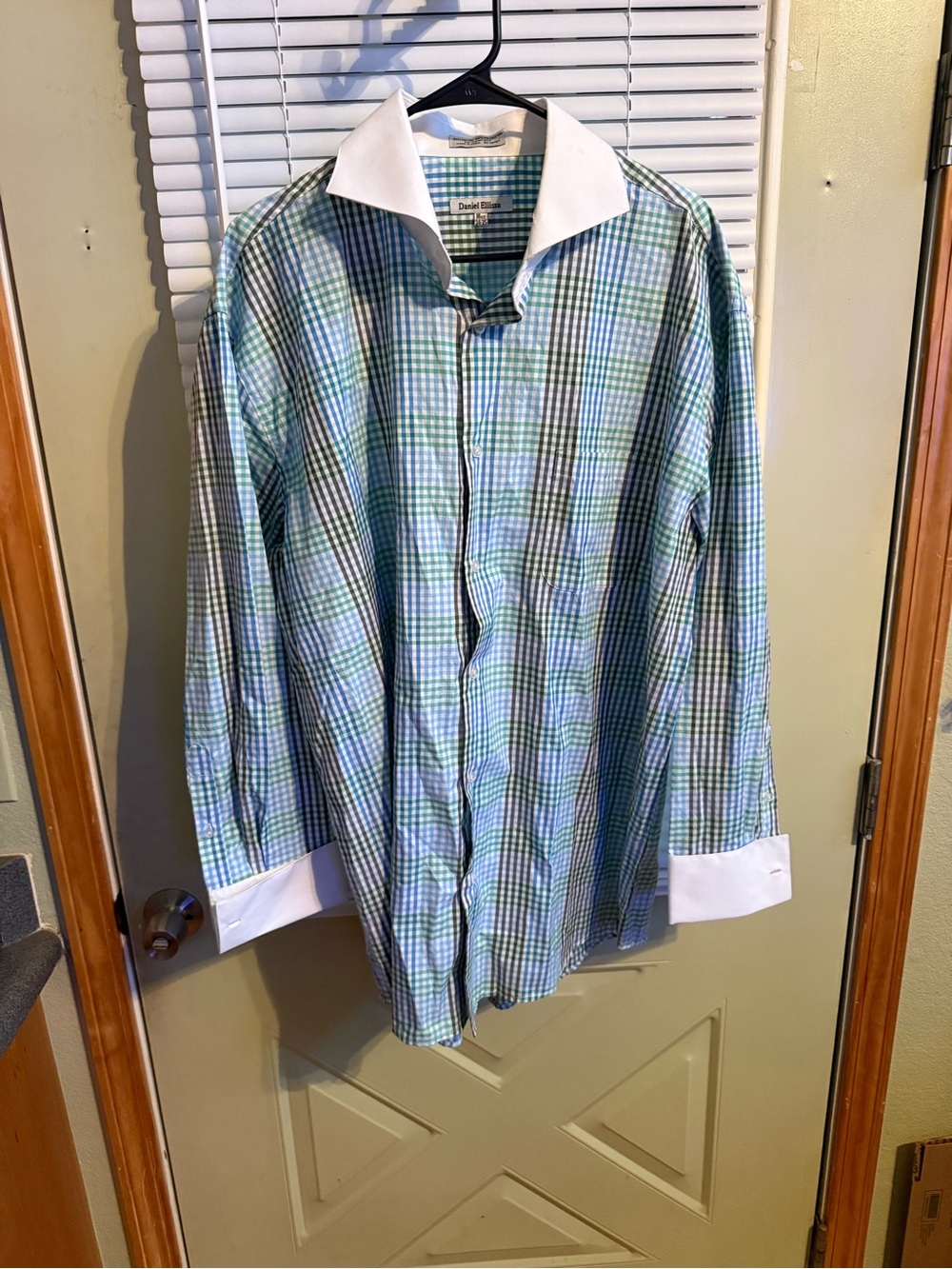 Daniel Ellissa Plaid French Cuff Dress Shirt | Blue & Green | 18.5 34-35